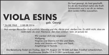 Traueranzeige von Viola Esins von Ostthüringer Zeitung