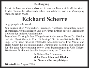 Traueranzeige von Eckhard Scherre von Thüringer Allgemeine