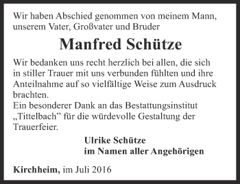 Traueranzeige von Manfred Schütze von Thüringer Allgemeine