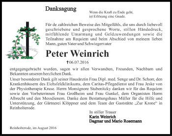 Traueranzeige von Peter Weinrich von Thüringer Allgemeine