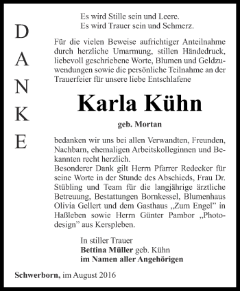 Traueranzeige von Karla Kühn von Thüringer Allgemeine, Thüringische Landeszeitung