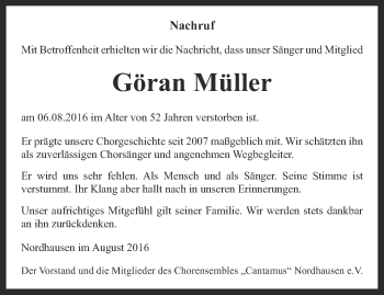 Traueranzeige von Göran Müller von Thüringer Allgemeine