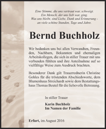 Traueranzeige von Bernd Buchholz von Thüringer Allgemeine, Thüringische Landeszeitung