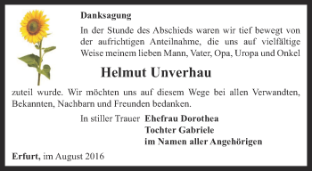 Traueranzeige von Helmut Unverhau von Thüringer Allgemeine, Thüringische Landeszeitung