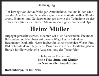 Traueranzeige von Heinz Müller von Thüringer Allgemeine