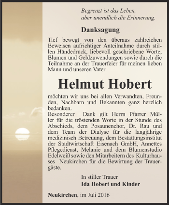 Traueranzeige von Helmut Hobert von Thüringer Allgemeine, Thüringische Landeszeitung