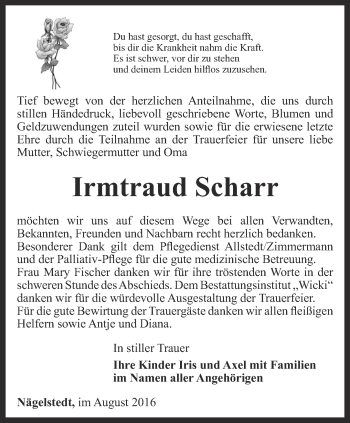 Traueranzeige von Irmtraud Scharr von Thüringer Allgemeine, Thüringische Landeszeitung