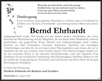 Traueranzeige von Bernd Ehrhardt von Thüringer Allgemeine