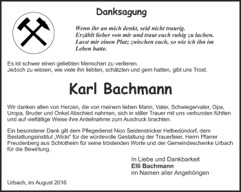 Traueranzeige von Karl Bachmann von Thüringer Allgemeine, Thüringische Landeszeitung