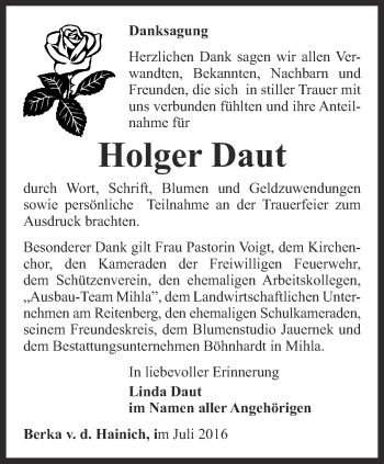 Traueranzeige von Holger Daut von Thüringer Allgemeine, Thüringische Landeszeitung