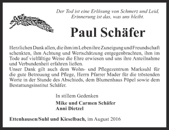 Traueranzeige von Paul Schäfer von Thüringer Allgemeine, Thüringische Landeszeitung