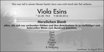 Traueranzeige von Viola Esins von Ostthüringer Zeitung