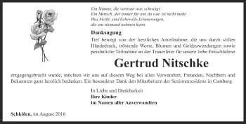 Traueranzeige von Gertrud Nitschke von Ostthüringer Zeitung