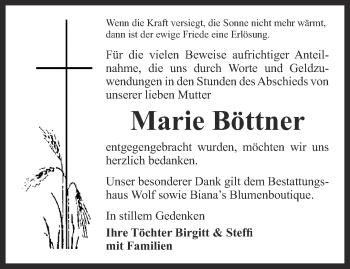 Traueranzeige von Marie Böttner von Thüringer Allgemeine