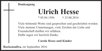 Traueranzeige von Ulrich Hesse von Thüringer Allgemeine