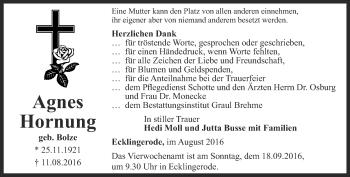 Traueranzeige von Agnes Hornung von Thüringer Allgemeine