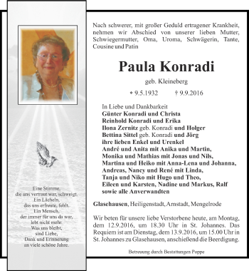 Traueranzeige von Paula Konradi von Thüringer Allgemeine