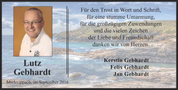 Traueranzeige von Lutz Gebhardt von Thüringer Allgemeine, Thüringische Landeszeitung