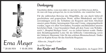Traueranzeige von Erna Meyer von Thüringer Allgemeine