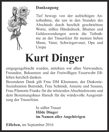 Traueranzeige von Kurt Dinger von Thüringer Allgemeine