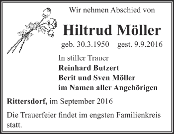 Traueranzeige von Hiltrud Möller von Thüringer Allgemeine, Thüringische Landeszeitung