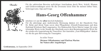 Traueranzeige von Hans-Georg Offenhammer von Thüringer Allgemeine, Thüringische Landeszeitung