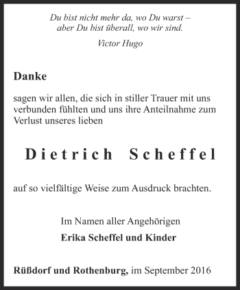 Traueranzeige von Dietrich Scheffel von Ostthüringer Zeitung