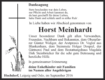 Traueranzeige von Horst Meinhardt von Thüringer Allgemeine, Thüringische Landeszeitung