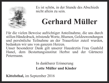 Traueranzeige von Gerhard Müller von Thüringer Allgemeine, Thüringische Landeszeitung