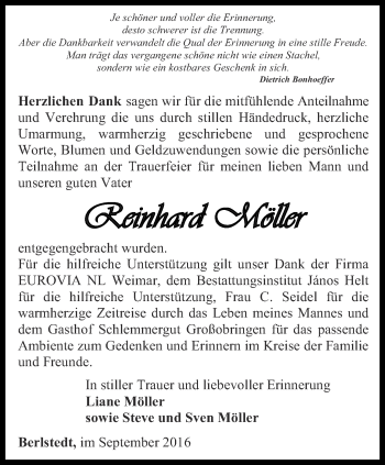 Traueranzeige von Reinhard Möller von Thüringer Allgemeine, Thüringische Landeszeitung