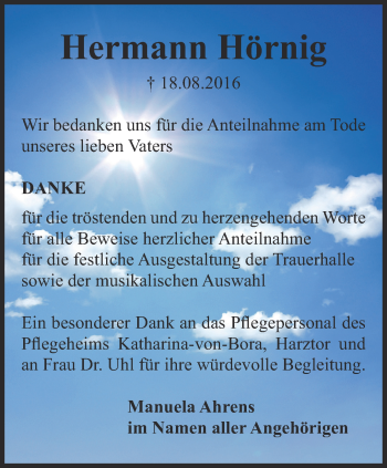 Traueranzeige von Hermann Hörnig von Thüringer Allgemeine