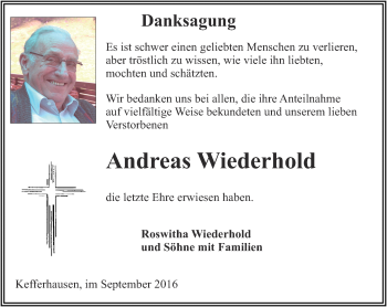 Traueranzeige von Andreas Wiederhold von Thüringer Allgemeine