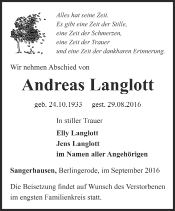 Traueranzeige von Andreas Langlott von Thüringer Allgemeine