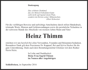 Traueranzeige von Heinz Thimm von Ostthüringer Zeitung