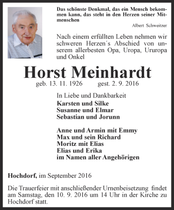 Traueranzeige von Horst Meinhardt von Thüringer Allgemeine, Thüringische Landeszeitung