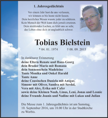 Traueranzeige von Tobias Bielstein von Thüringer Allgemeine