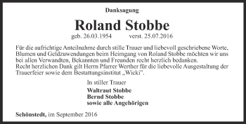 Traueranzeige von Roland Stobbe von Thüringer Allgemeine, Thüringische Landeszeitung