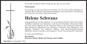 Traueranzeige von Helene Schwarz von Thüringer Allgemeine, Thüringische Landeszeitung