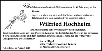 Traueranzeige von Wilfried Hochheim von Thüringer Allgemeine, Thüringische Landeszeitung