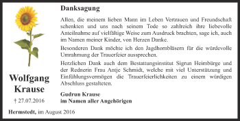 Traueranzeige von Wolfgang Krause von Thüringer Allgemeine, Thüringische Landeszeitung
