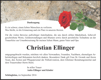 Traueranzeige von Christian Ellinger von Ostthüringer Zeitung