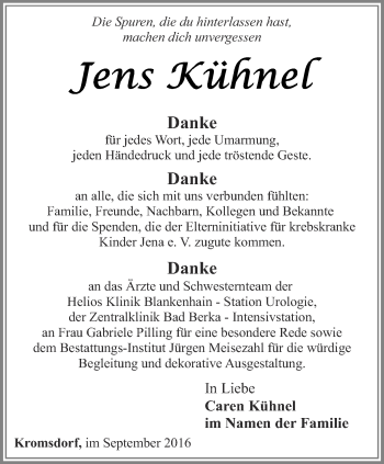 Traueranzeige von Jens Kühnel von Thüringer Allgemeine, Thüringische Landeszeitung