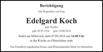 Traueranzeige von Edelgard Koch von Thüringer Allgemeine