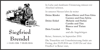 Traueranzeige von Siegfried Brendel von Thüringer Allgemeine, Thüringische Landeszeitung