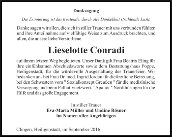Traueranzeige von Lieselotte Conradi von Thüringer Allgemeine