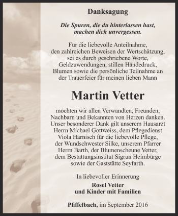 Traueranzeige von Martin Vetter von Thüringer Allgemeine, Thüringische Landeszeitung