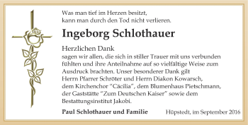 Traueranzeige von Ingeborg Schlothauer von Thüringer Allgemeine, Thüringische Landeszeitung