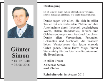 Traueranzeige von Günter Simon von Thüringer Allgemeine