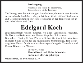 Traueranzeige von Edelgard Koch von Thüringer Allgemeine