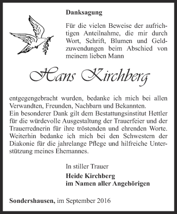 Traueranzeige von Hans Kirchberg von Thüringer Allgemeine